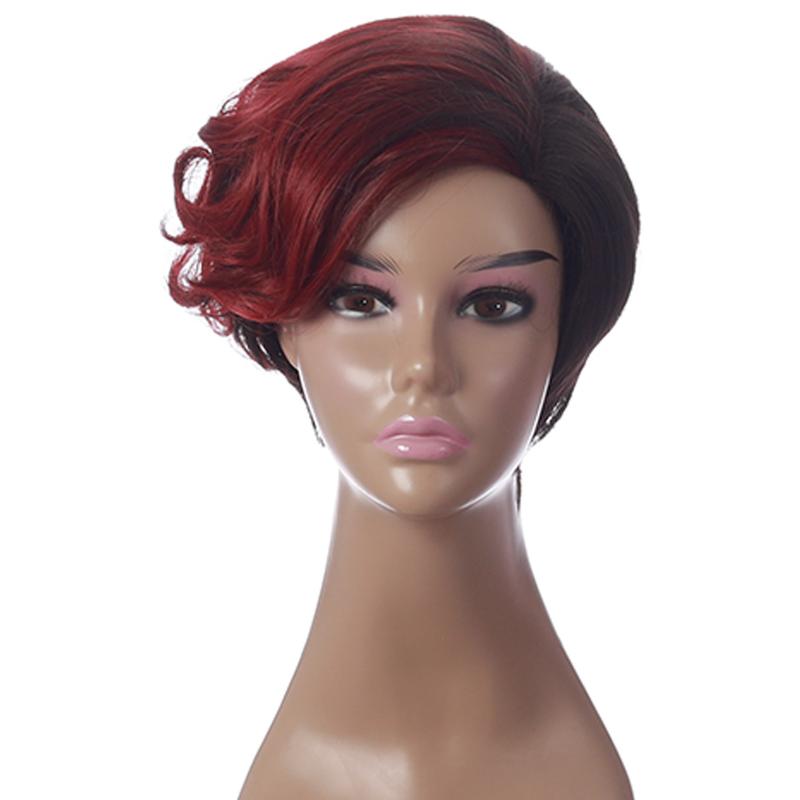 Synthetic Wigs Short Curly For Black Women With Bangs Natural And Wine Red Hair Daily Use Heat Resistant Fiber Wig