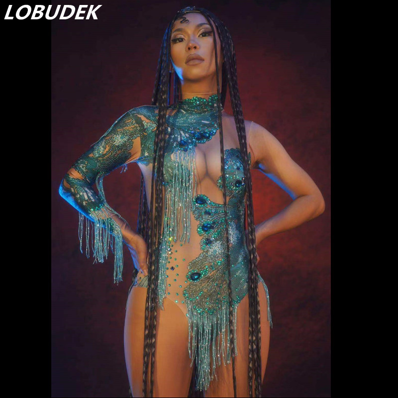 Sexy Latin Pole Dancing Single Sleeve Bodysuit Stage Wear Blue Tassel Crystal Rhinestones Elastic Skinny One Shoulder Leotard Bar Nightclub Performance Costume
Sexy Latin Pole Dancing Single Sleeve Bodysuit Stage Wear Blue Tassel Crystal Rhinestones Elastic Skinny One Shoulder Leotard Bar Nightclub Performance Costume