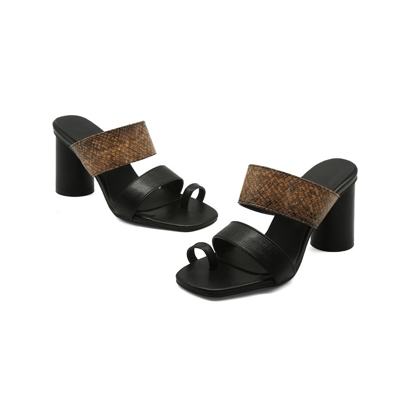 Slippers Women Flip Flops High Heels Slides Square Toe Thick Shoes Lady Summer Sandals Female Yellow Black Size 12 210517