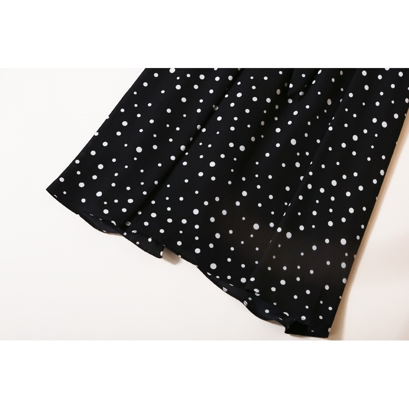 Toppies Spring Summer Womens Dress White Polka Dot Chiffon Midi Dress Belt Slim Waist vestido de mujer 210630