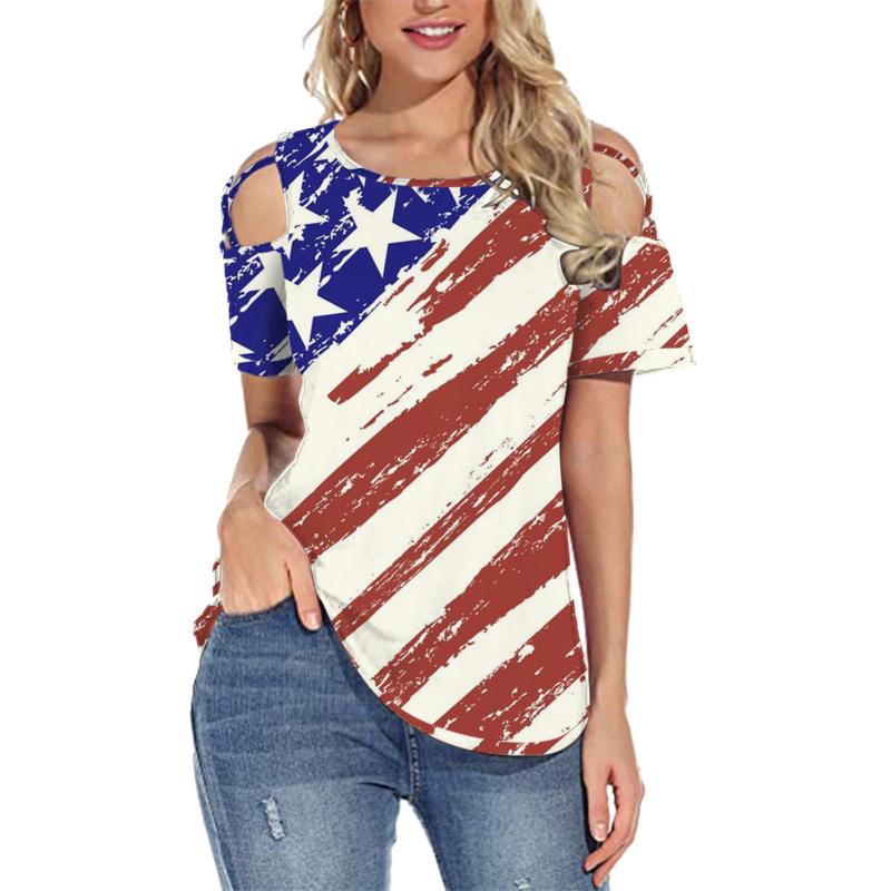 Women' T-Shirt Summer Women American Flag 3D Printed Short Sleeve Tee Strappy Cold Shoulder Tops Independence Day Clothes A40, We
Women' T-Shirt Summer Women American Flag 3D Printed Short Sleeve Tee Strappy Cold Shoulder Tops Independence Day Clothes A40, We