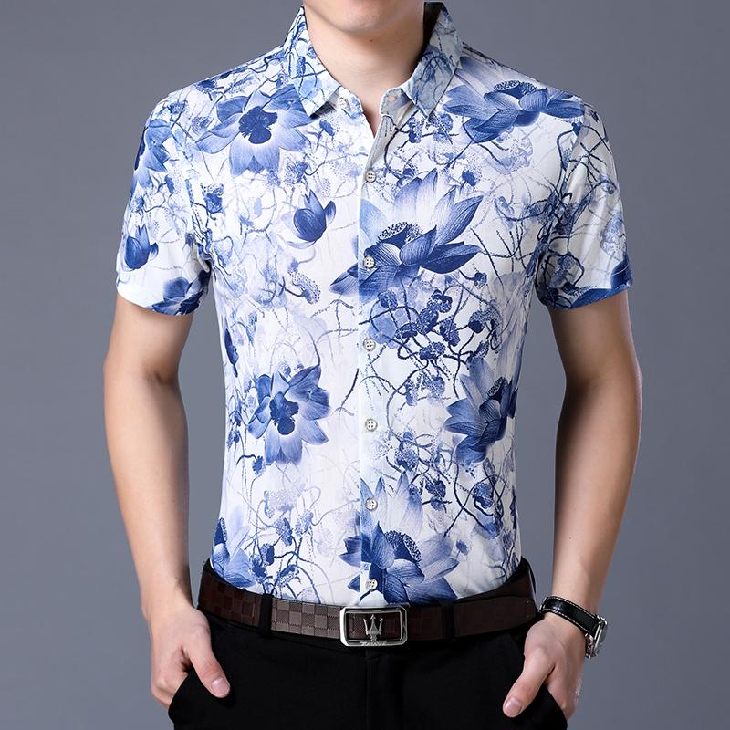 Fashion Summer Mens Floral Clothes Man Causal Short Sleeve Shirt Printing Flowers Dress Shirts Men's Casual