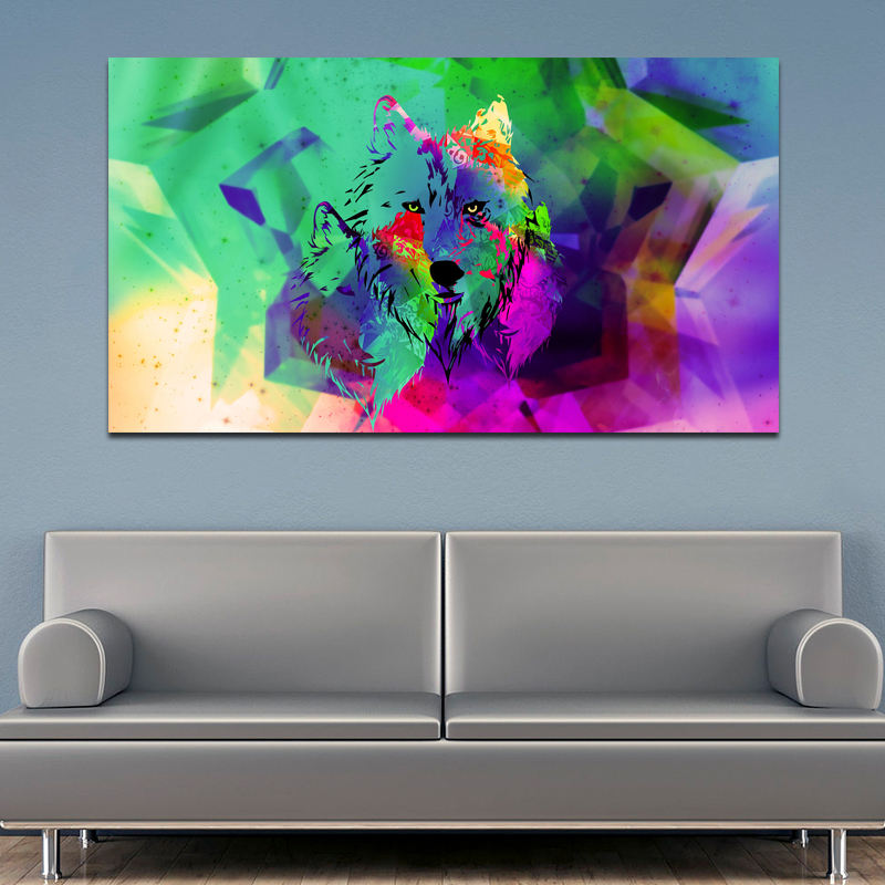 Abstract Animal Canvas Painting Colorful Wolf Animal Art Poster Print Wall Pictures For Living Room Big Canvas Print