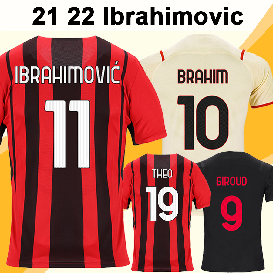 21 22 IBRAHIMOVIC Mens Soccer Jerseys ROMAGNOLI THEO BENNACER TONALI BRAHIM KESSIE Home Red Black Away Off white 3rd Short Sleeve Football Shirt