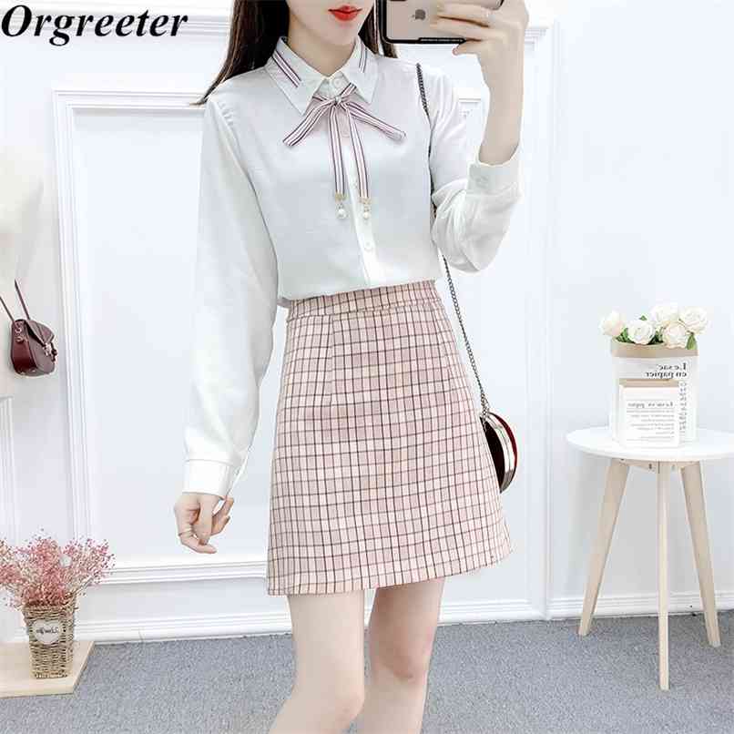 Autumn Two piece Girls Student Set Lapel Long Sleeve Ribbon Lace-Up Chiffon Shirt and Plaid A-line Mini Skirt Suits 210602, Gray
Autumn Two piece Girls Student Set Lapel Long Sleeve Ribbon Lace-Up Chiffon Shirt and Plaid A-line Mini Skirt Suits 210602, Gray