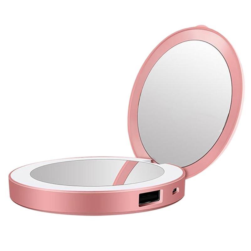 New Makeup Compact Mirrors LED Mini Makeup Mirror Hand Held Fold Small Portable USB Cosmetic 460
