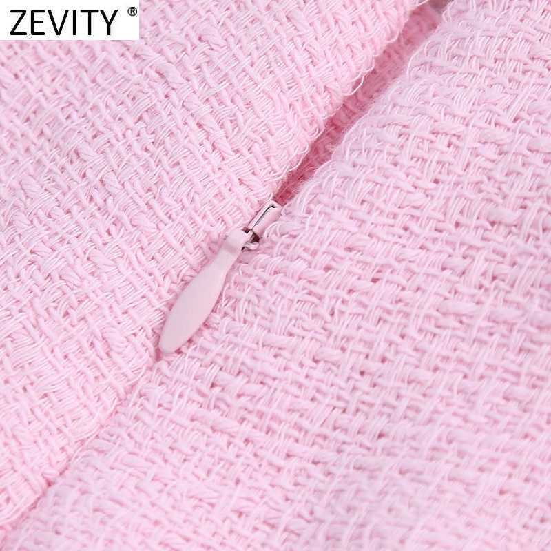 Zevity Women Fashion Button Decoration Pink Tweed Woolen Shorts Femme Streetwear Chic Side Zipper Pantalone Cortos P1019 210603
