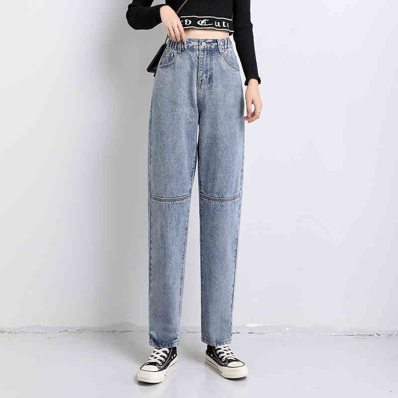 Fashion Women Autumn Chic Office Lady Denim Trousers Jeans Vintage High Waist Loose with Gray Blue 10736 210518