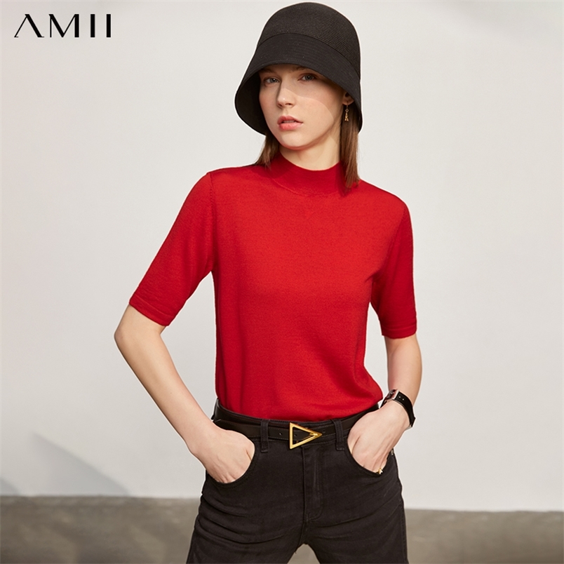 Minimalism Spring Women's Sweater Causal 100%wool Solid Turtleneck Slim Fit Female Knitted Pullover Women Tops 12140317 210527