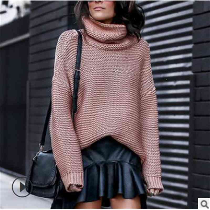 Autumn Winter Vintage Long Sweater Women Tops Turtleneck Loose Pullover Knitted Solid Wild Fashion Female QH1922 210609