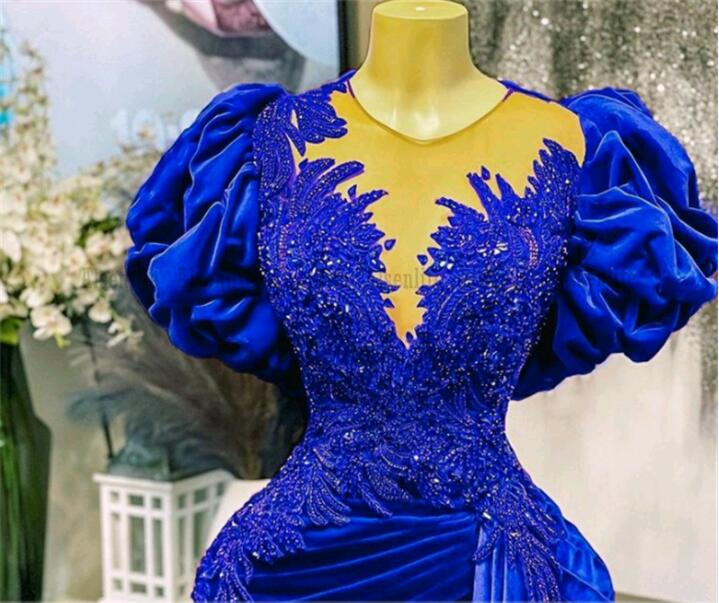 Aso Ebi Mermaid Evening Dress Scoop Puffy Sleeves African Prom Dress Formal Robes De Soirée Custom Made