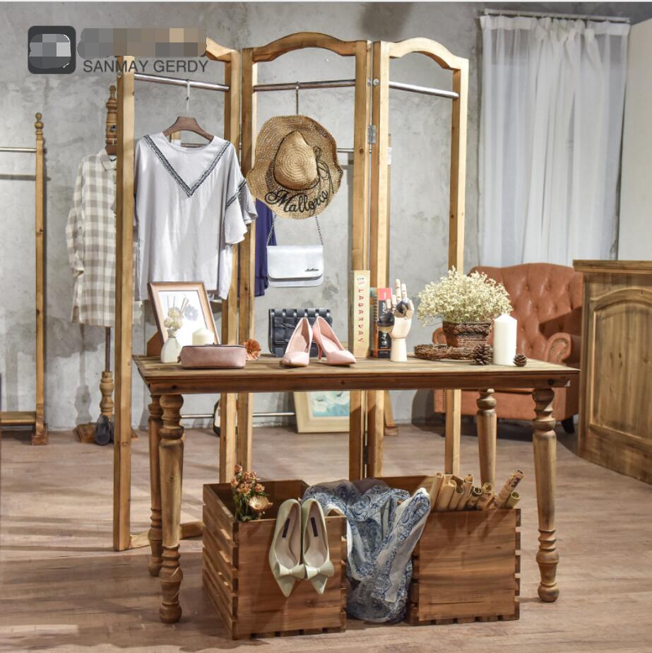 Commercial Furniture Clothes display rack simple water table combination clothing store front desk solid wood high and low floor type middle island sh