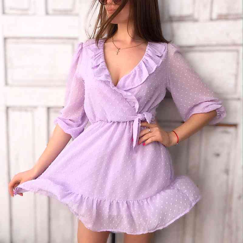 vintage women elegant ruffles midi dress fashion ladies sweet flocking boho es party female cute girls chic 210430