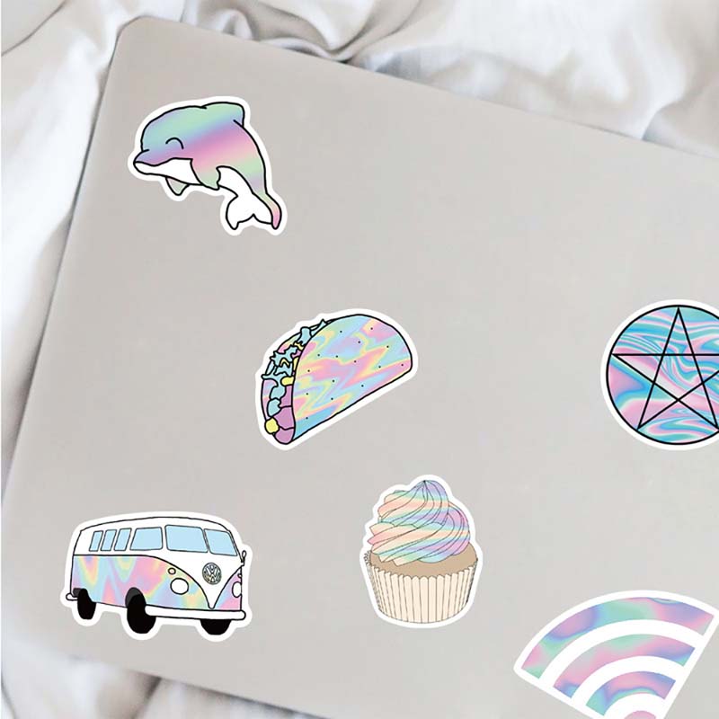 DIY Cute VSCO Holographic Laser Cartoon Sticker Ice cream Hamburger Coke Whale Guitar Stickers Lage Skateboard Car Graffiti Girl Gradient Decal
