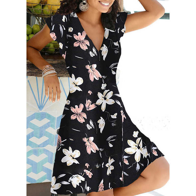 Spring Summer Vintage Party Dress V Neck Elegant Sexy Boho Beach Female Floral Print es For Women Clothes 210623
