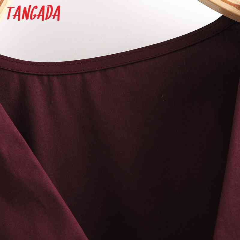 Women Retro Wine Red Ruffles Crop Bow Short Sleeve Summer Chic Female Shirt Tops 3W138 210416