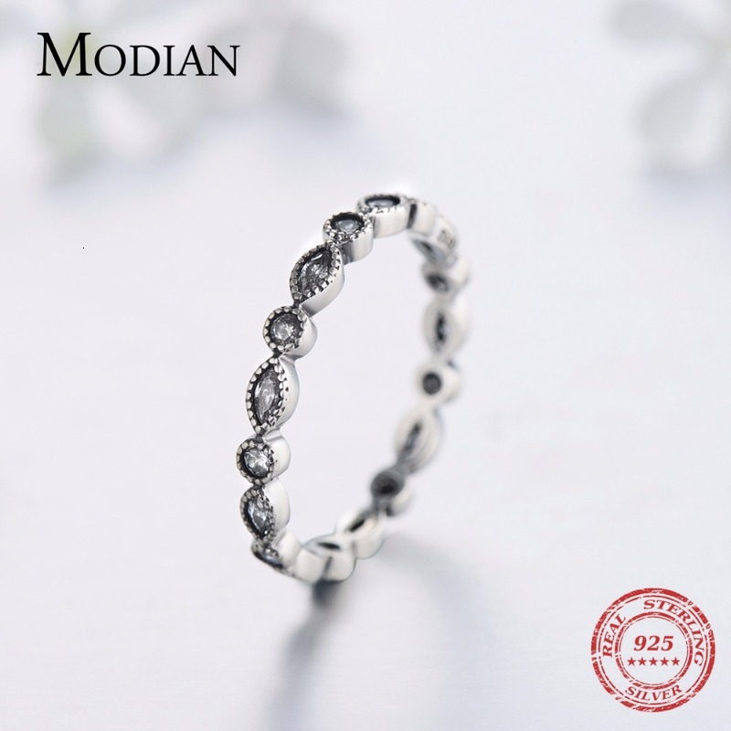 Modian Authentic 925 Sterling Silver Sparkling Rings for Women Cz Jewelry Finger Ring Engagement Bague Fashion Accessories