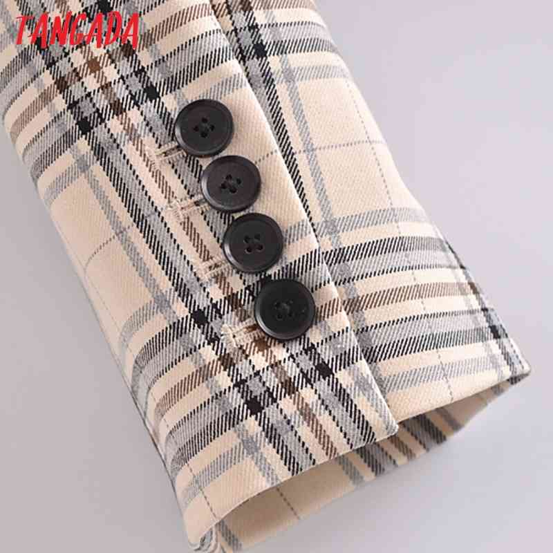 Women Fashion Plaid Print Crop Blazer Coat Vintage Long Sleeve Female Outerwear Chic Tops 3H267 210416