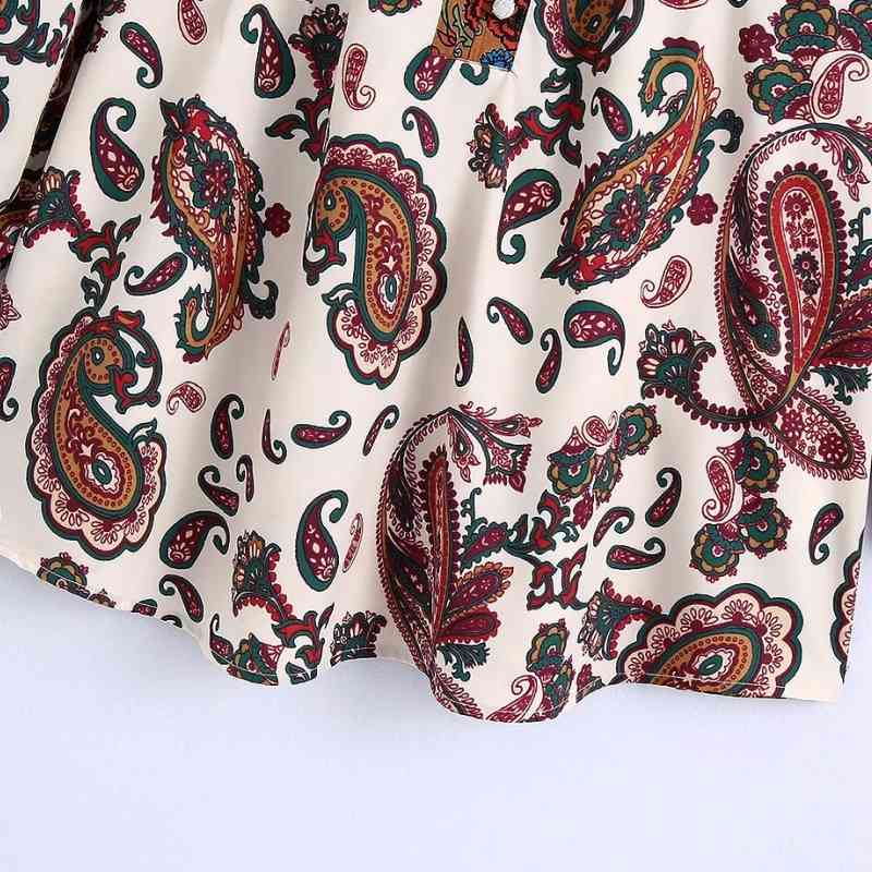 Summer Women Vintage Paisley Printing V Neck Shirt Female Nine Quarter Sleeve Blouse Casual Lady Loose Tops Blusas S8972 210430