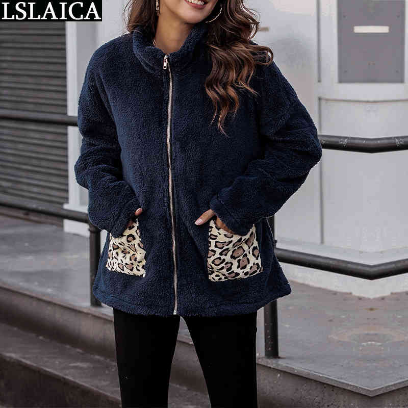 Woman Jacket Casual Long Sleeve Turn Down Collar Zipper Sweatshirt Loose Warm Coat Winter Clothes Women Home Wear Ropa Mujer 210515