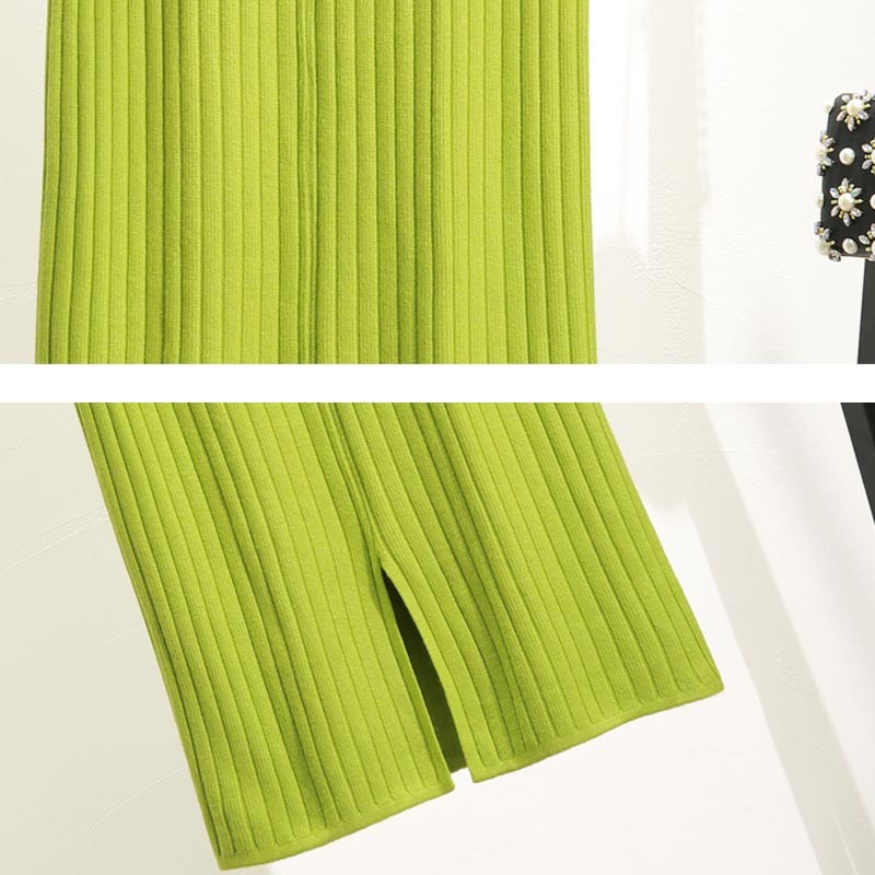 Solid Pleated Ladies Skirts Autumn Knitted Hip Women Office One-Step Winter Elastic High Waist Mid-Length 10369 210427