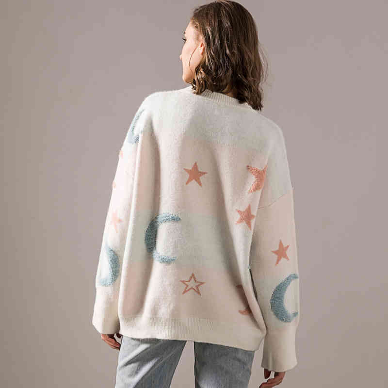 Sweater Female O Neck Loose Plus-sized Stars Geometric Pullover Knitting Long Sleeve Women's 102i 210420