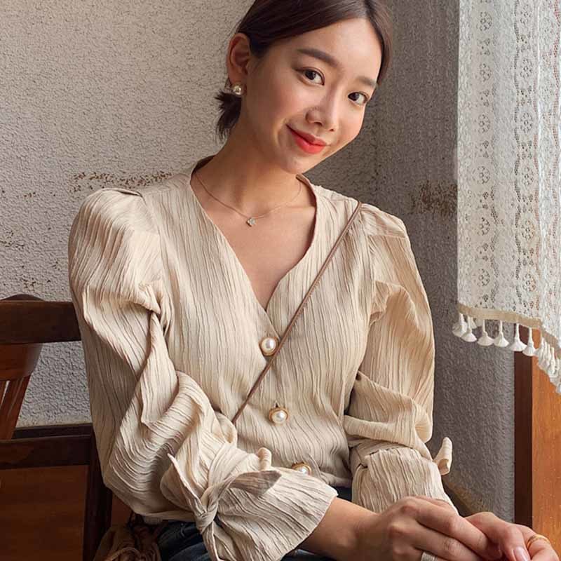 Autumn Casual Sweet Solid Shirt Vintage Women Tops Blouse Chic Fresh High Quality Loose Korean Clothing Blusas 9970 210518