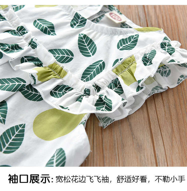 Girls Leaves Cotton Bouse and Shorts 2pcs Set for Children Toddler Lovely Summer Outfit Clothing 210529