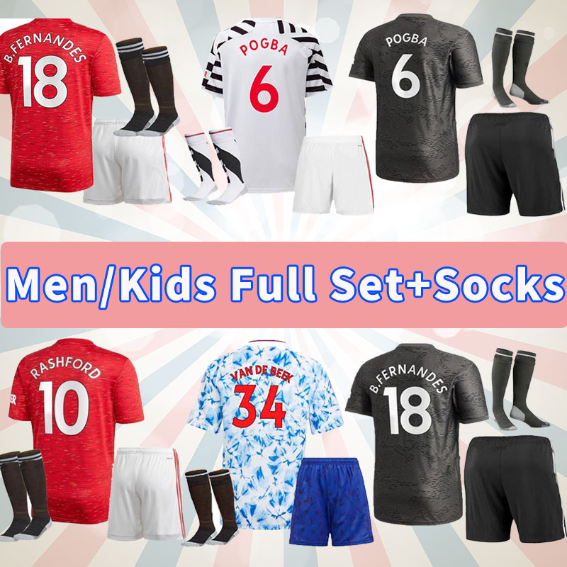 2021 2022 Manchesters soccer jerseys Man Adult Kids Kits Shorts Socks Full Uniform Set VAN DE BEEK Cavani Bruno FERNANDES RASHFOR Greenwood UTD Football Shirts 20 21, Away