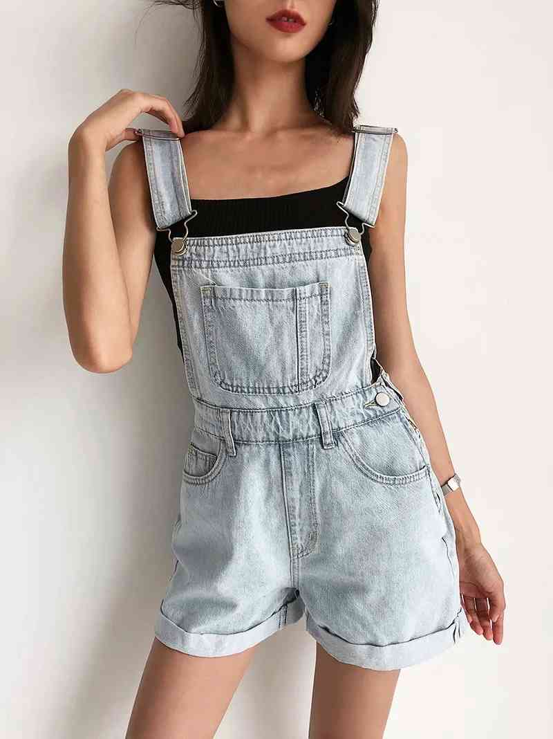 vintage sleeveless denim jumpsuit women high waist shorts Overalls sexy backless black playsuit casual jeans 210521