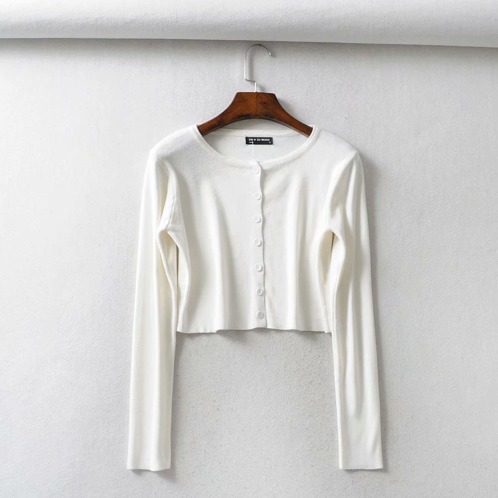 Vintage long sleeve cropped cardigan Women white black Korean button knitted Sweater Streetwear winter clothes women 210521