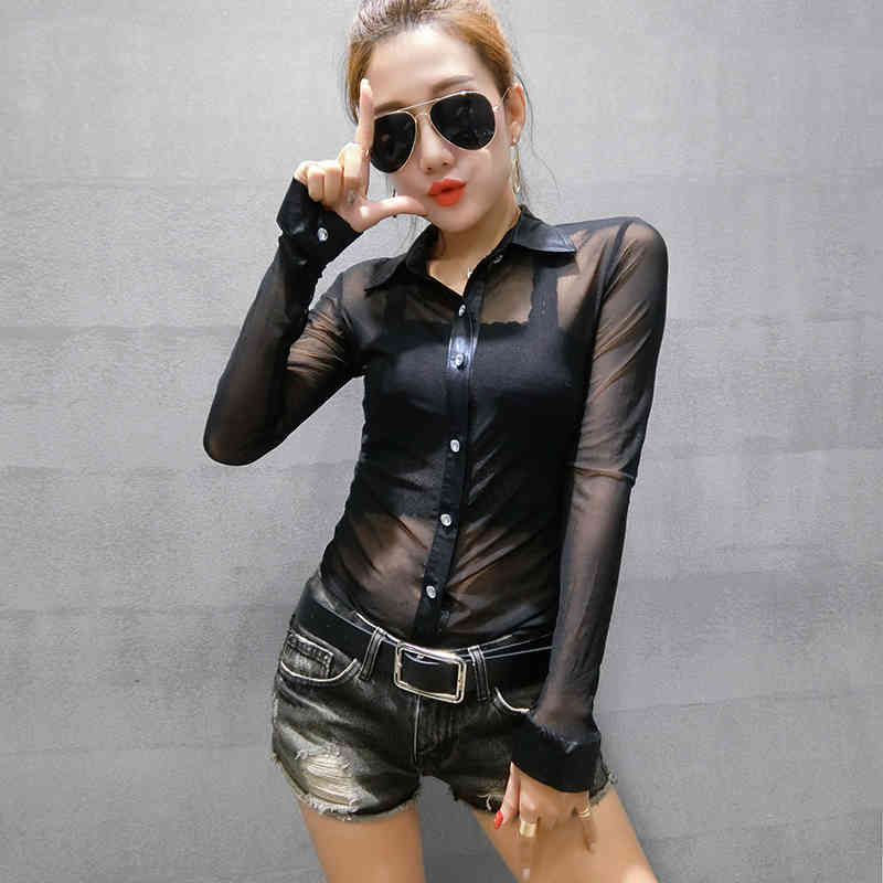 see through top women sexy shirt blusas blouses Long sleeve plus size tops office ladies chiffon blouse 4443 50 210506