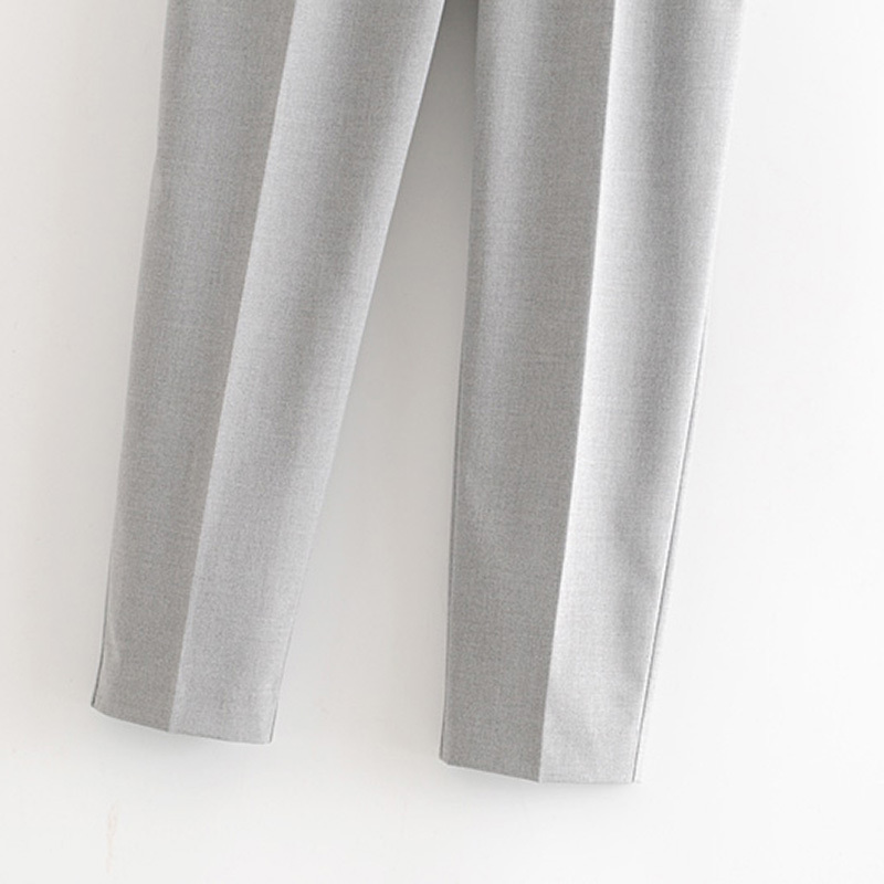 Women Office Lady Gray Suit With Belt High Waist Casual Long Trousers Female Fashion Pockets Pleated Solid Pants 210414 B4