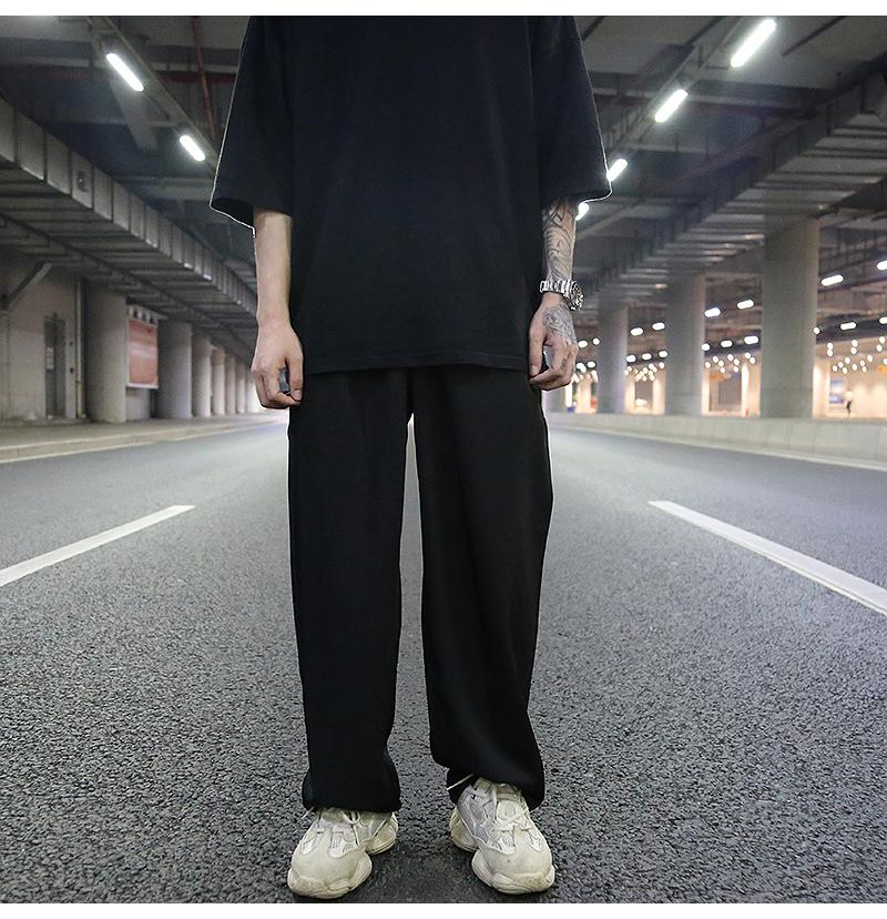 Dark Wind All-match Straight Loose Drape Black Trousers, Hip-hop Trendy Skateboard Wide-leg Casual Pants Men Men's