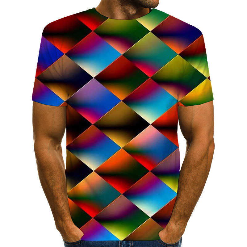 UNEY Psychedelic Shirt 3D Graphic T For Men US Size Light Tops Rainbow Tshirt Men/Woman Tees La Hip hop Round Neck Top Tee 210629