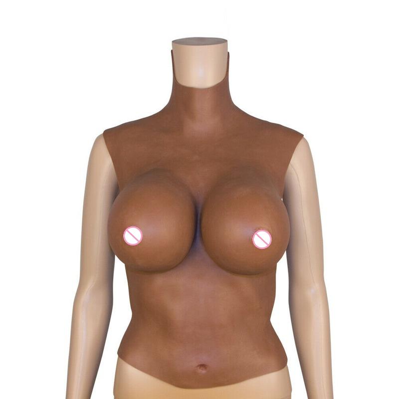 Women's Shapers Artificial Boobs Silicone Breast Half Bodysuit Black Skin Transgender Body Women