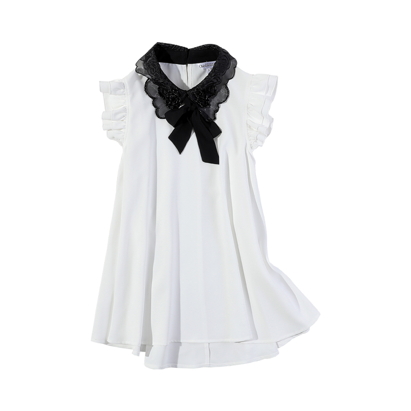 Dabuwawa Exclusive White Bow Neck Blouse Women Sleeveless Ruffle Shoulder Loose Shirts Tops Office Ladies Summer DO1BST013 210520