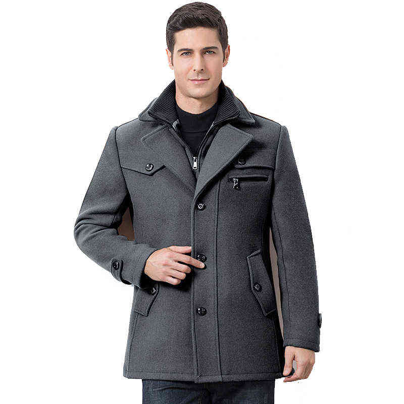 Winter Men's Casual Wool Trench Coat Fashion Business Medium Solid Thicken Slim Windbreaker Overcoat Jacket Male Plus Size 5XL 211119
