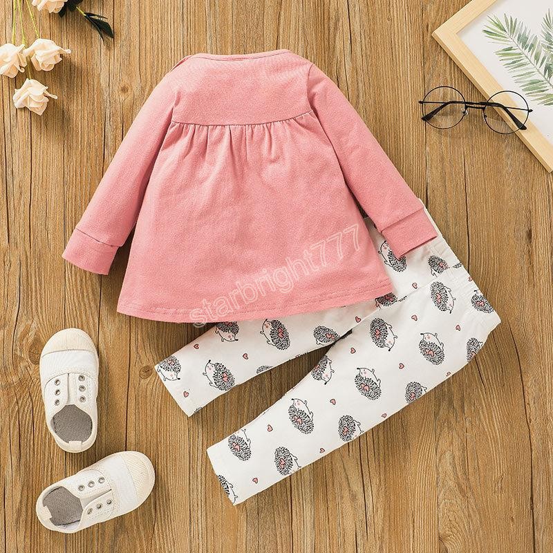 Baby Girls Clothing Set Dress Tops+Hedgehog Trousers Fall 2021 Latest Kids Boutique Clothes 0-2T Infant Toddlers Long Sleeves Suits Cute