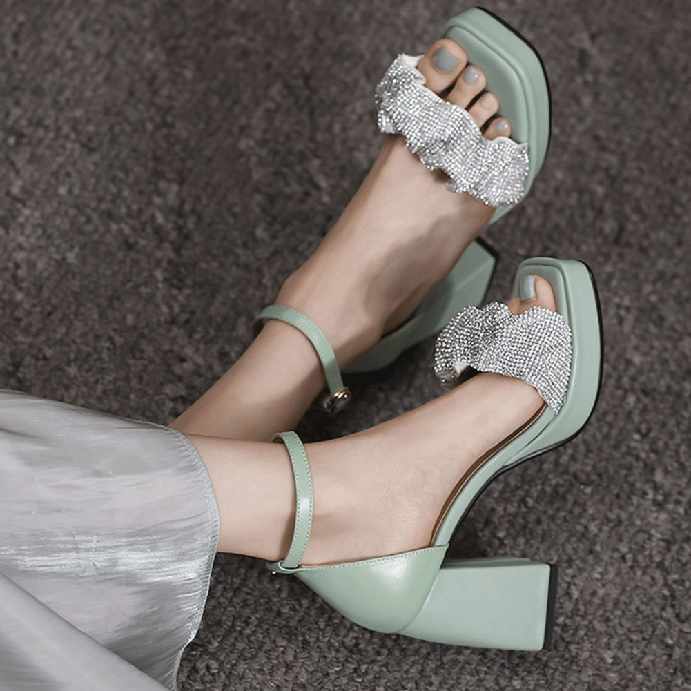 Summer Fashion Woman Slide Sandals Platform Sandal Buckle Strap High Block Chunky Slope Heel Pleated Sweet Party Sexy Club Elegant Black Shoes