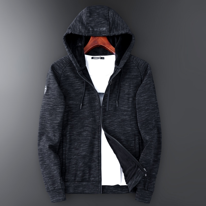 Cardigan sweater and autumn thin hooded zipper pure cotton Plush thickened leisure sports men's coat spring, Black
Cardigan sweater and autumn thin hooded zipper pure cotton Plush thickened leisure sports men's coat spring, Black