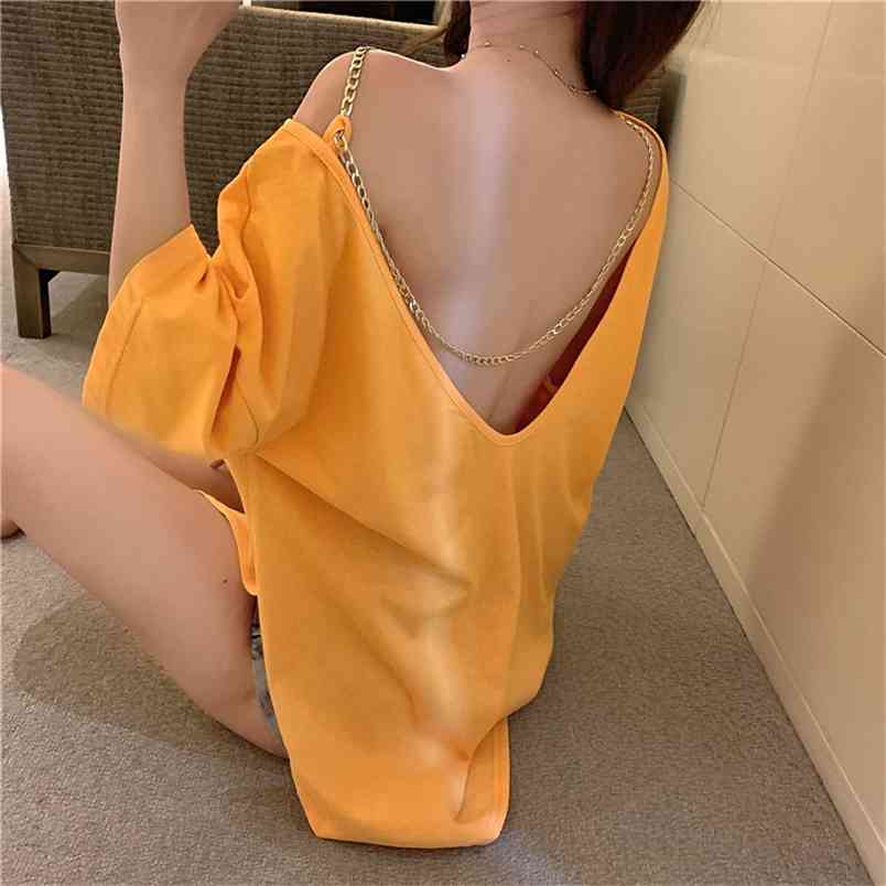 Summer Women Chain Fashion Sexy Backless Short sleeve Casual Loose women T-Shirt Tops Female Clothes 210519, Photo color
Summer Women Chain Fashion Sexy Backless Short sleeve Casual Loose women T-Shirt Tops Female Clothes 210519, Photo color