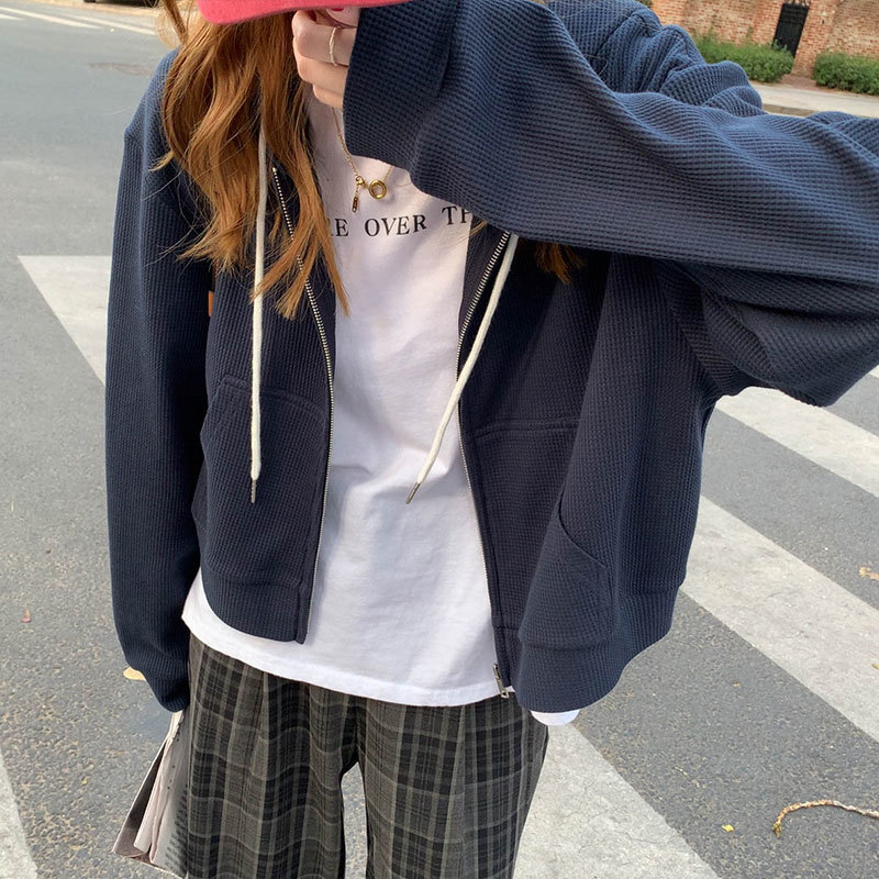 3 colors korean preppy style Women autumn Hooded Coats Zipper Jacket Casual Clothing Female short Coat womens (X1625) 210423