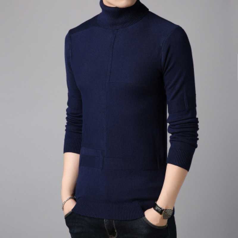 Classic Fashion Turtleneck Sweater Men's Casual Knitting Pullovers Male Sweaters Slim Men's Clothing Lattice Solid Pullovers 211018
