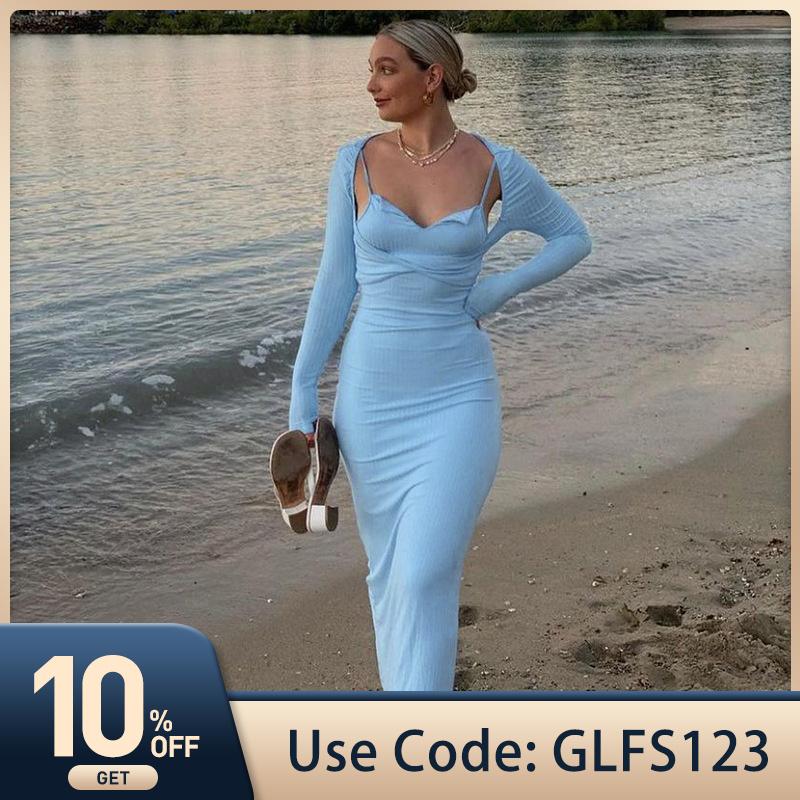 Casual Dresses Elegant Sexy Women Dress Autumn Vneck Long Sleev Spaghettistrap Fashion Two-piece Suit Beach Party Vestidos, Blue
Casual Dresses Elegant Sexy Women Dress Autumn Vneck Long Sleev Spaghettistrap Fashion Two-piece Suit Beach Party Vestidos, Blue