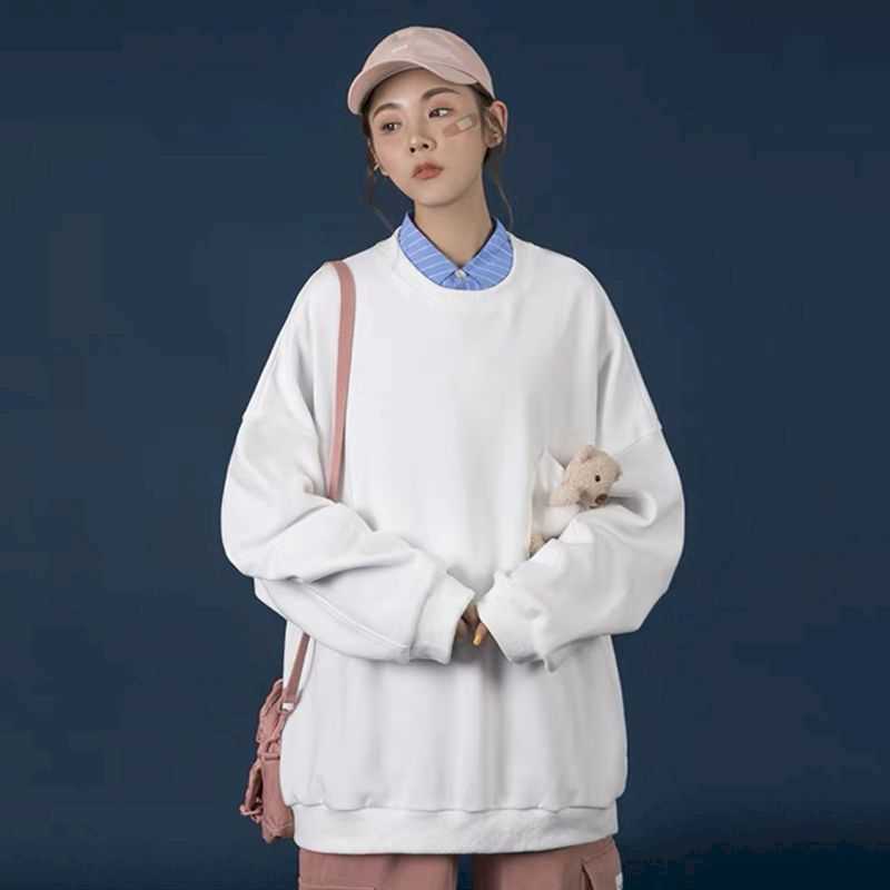 Round neck sweater women's spring and autumn loose salt bear couple hedging student casual long-sleeved top cute 210526