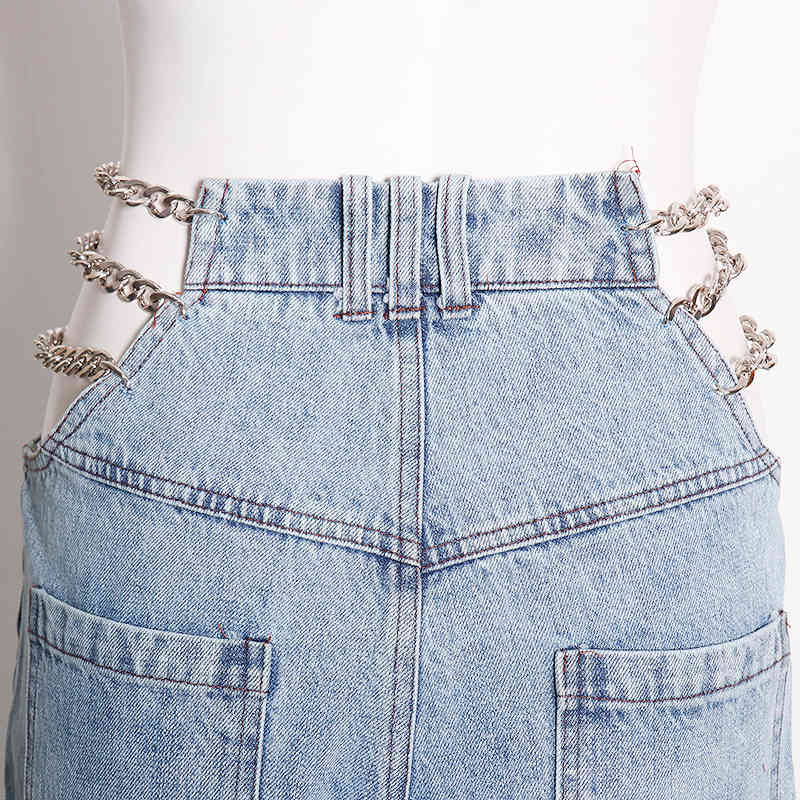 Casual Hollow Out Full Length Jeans Female High Waist Patchwork Chain Denim Wide Leg Pant Women Fashion Clothes 210521