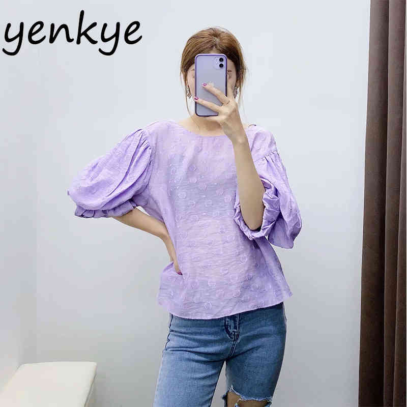 Fashion Women Semi-sheer Purple Jacquard Crop Top Sexy Backless O Neck Short Sleeve Summer Tops Plus Size Blusas mujer BBWM2197 210515