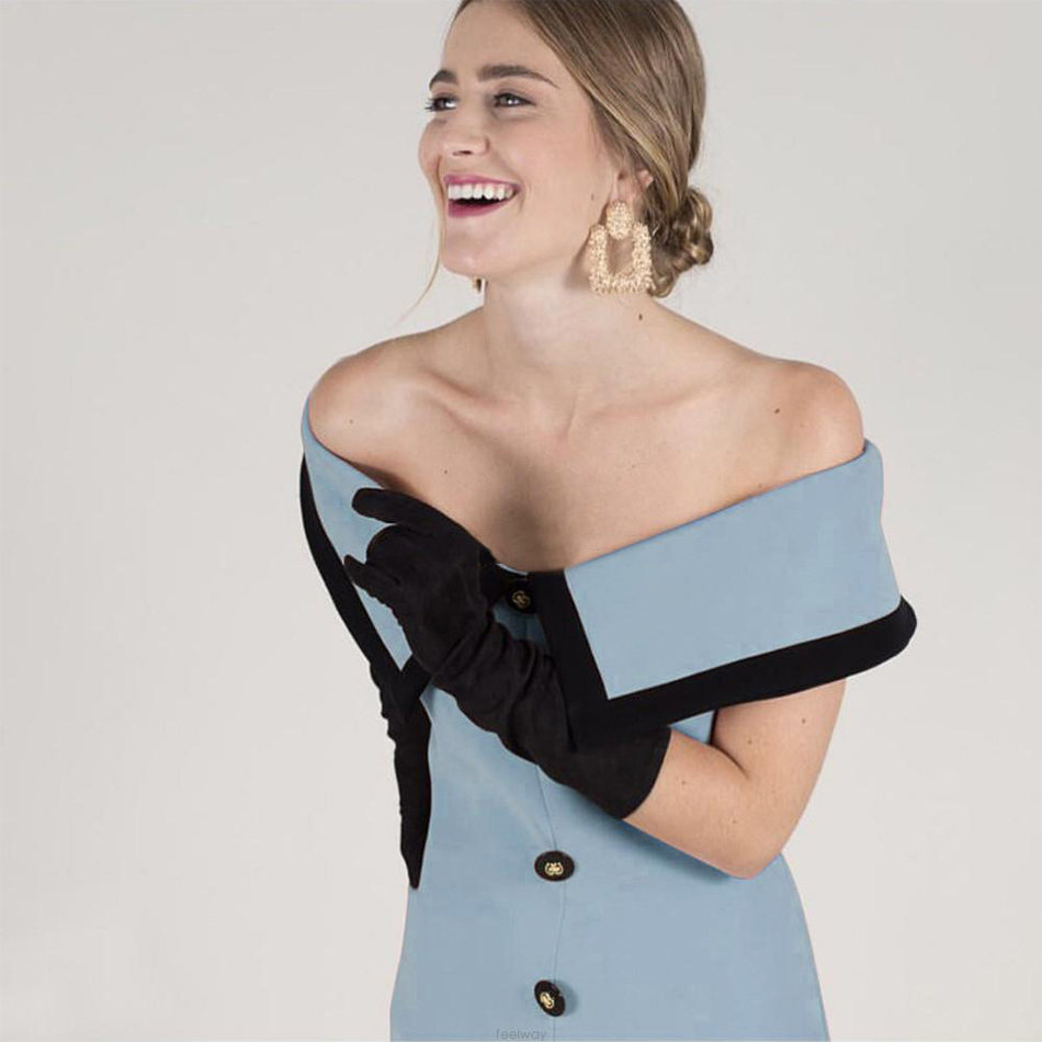 Free Women's Blue Dress Sexy Card Shoulder Short Sleeve Single Breasted Split Bodycon Club Party Vestido 210524