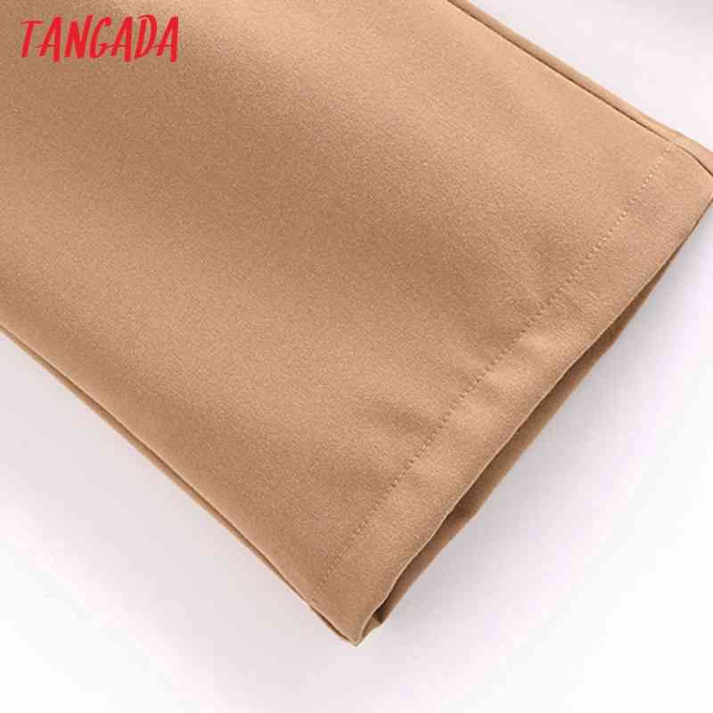 Fashion Women Khaki Suit Trousers High Waist Pockets Buttons Office Lady Pants Pantalon JE02 210416